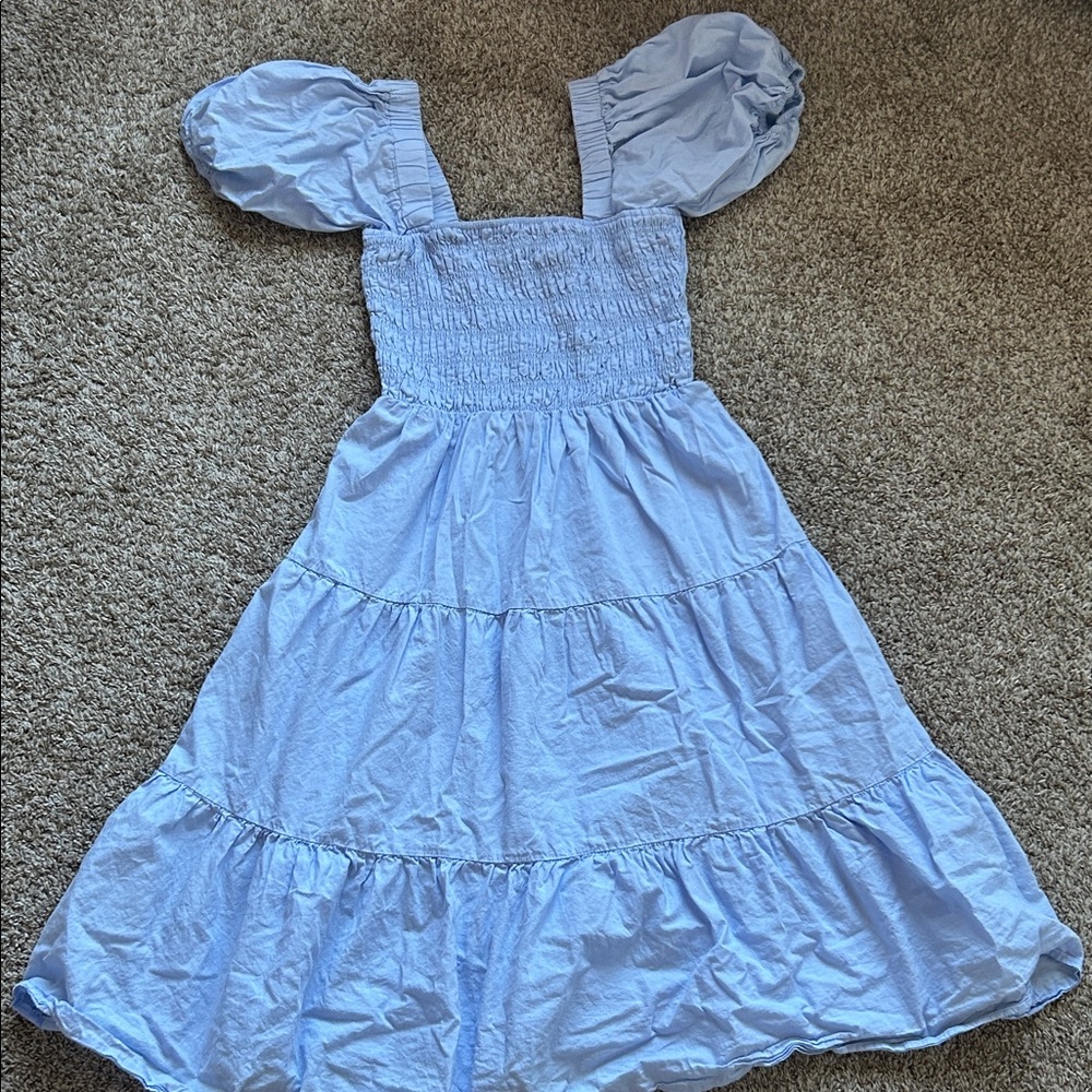 Forever 21 Light Blue Puff Sleeve Tiered Kids Dress